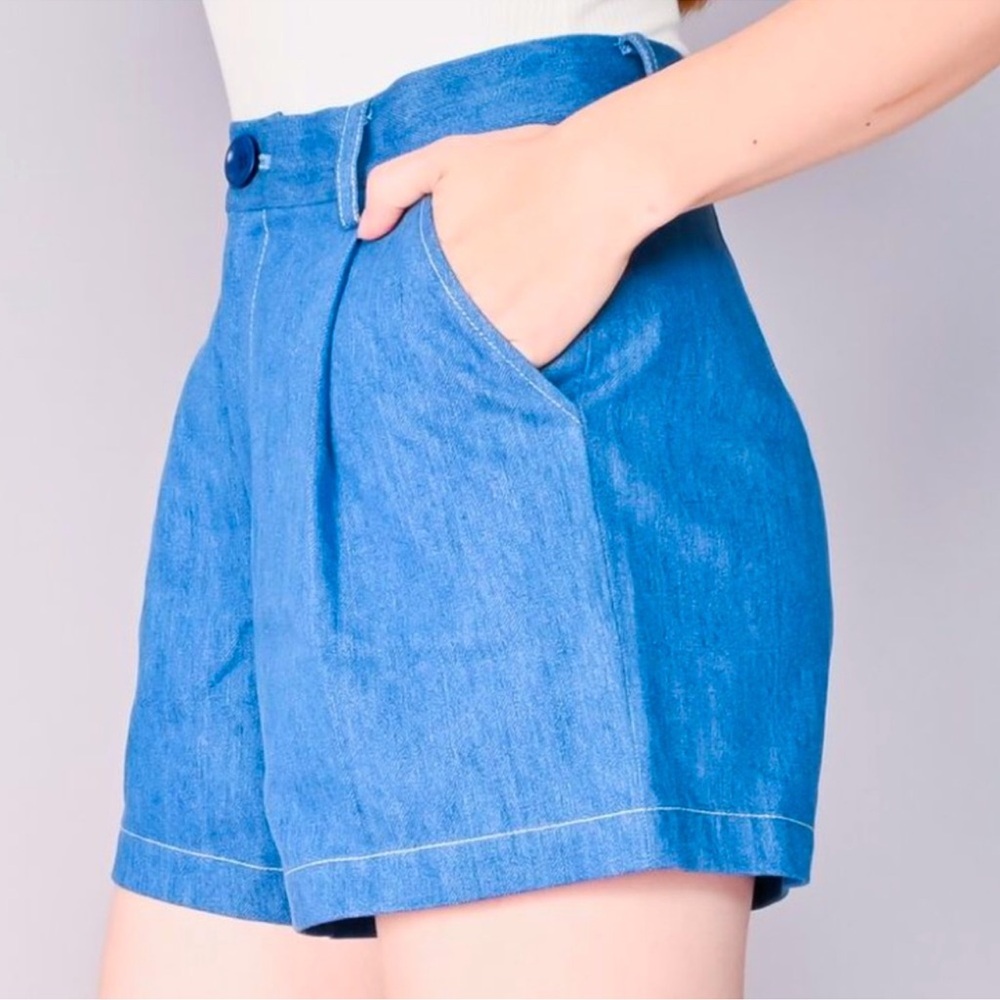 NWT Calvin Luo Chambray High Waist Shorts